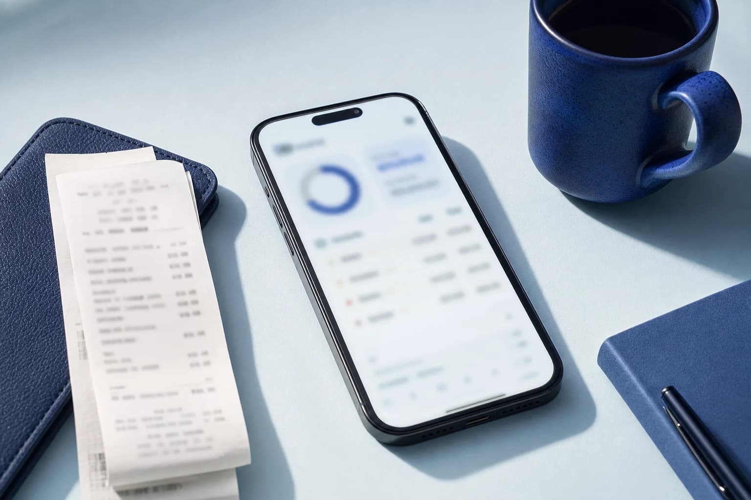 A smartphone and paper receipt on a warm desk